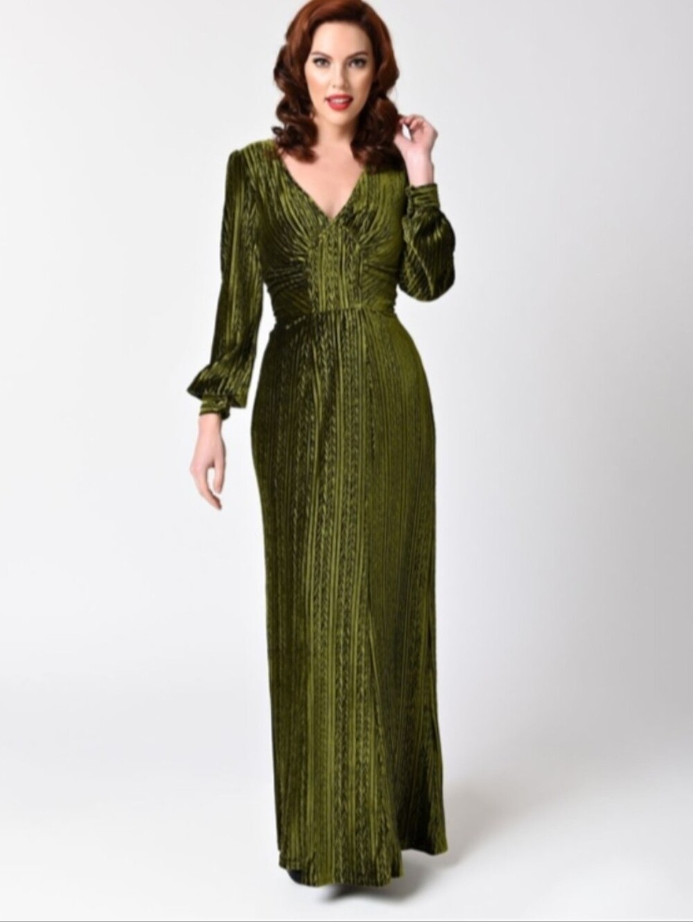Voodoo Vixen Olive Green Velvet Maxi Dress
